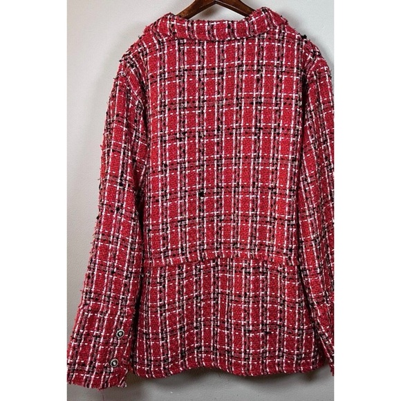POL Red Tweed Blazer Plaid Print Relaxed Fit - Picture 15 of 16